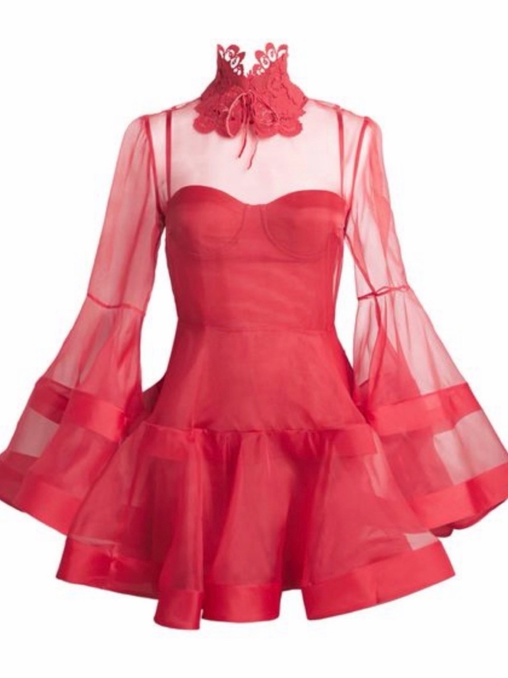 Zimmermann Red Sheer Long-Sleeve Fit-and-Flare Dress - Picture 7 of 7